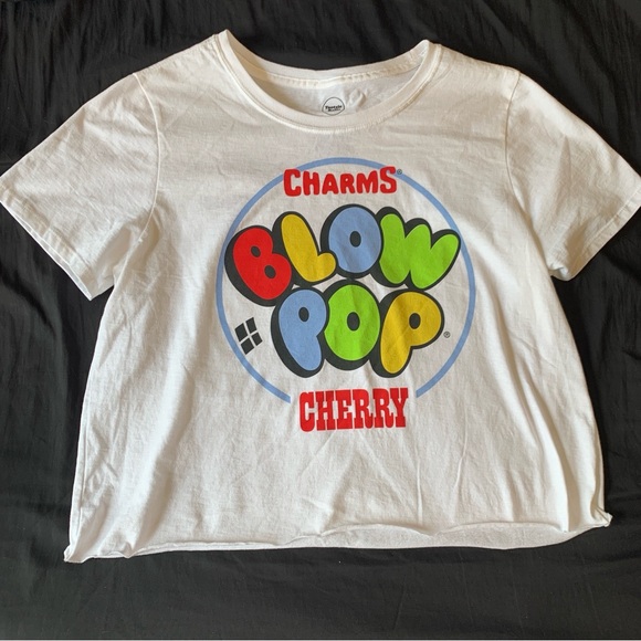 Cherry Blow Pop Graphic T-shirt Tootsie Roll Charms Cut Off Short Sleeve - Picture 5 of 6